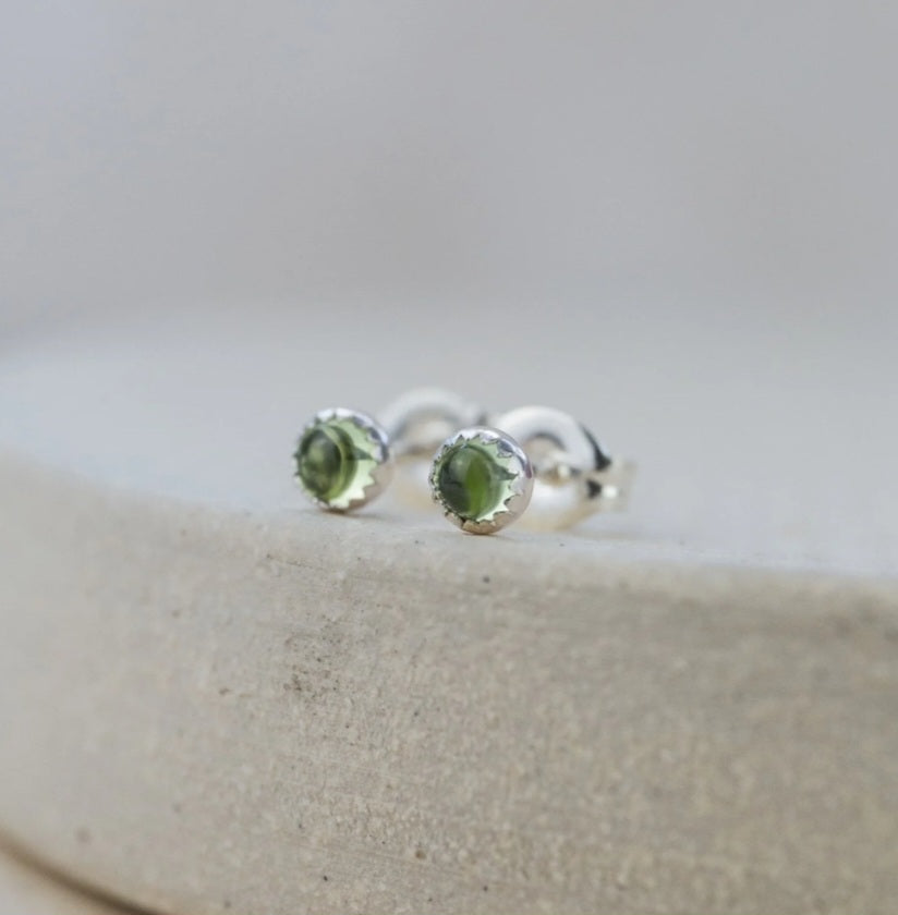 Sterling Silver Mini Stud Semi Precious Birthstone Peridot Earrings