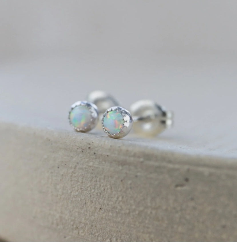 Sterling Silver Mini Stud Semi Precious Birthstone Opalite Earrings