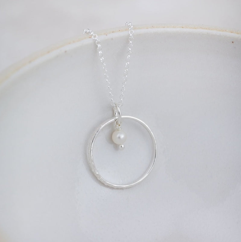 Sterling Silver Celestial Hoop Pendant with Pearl