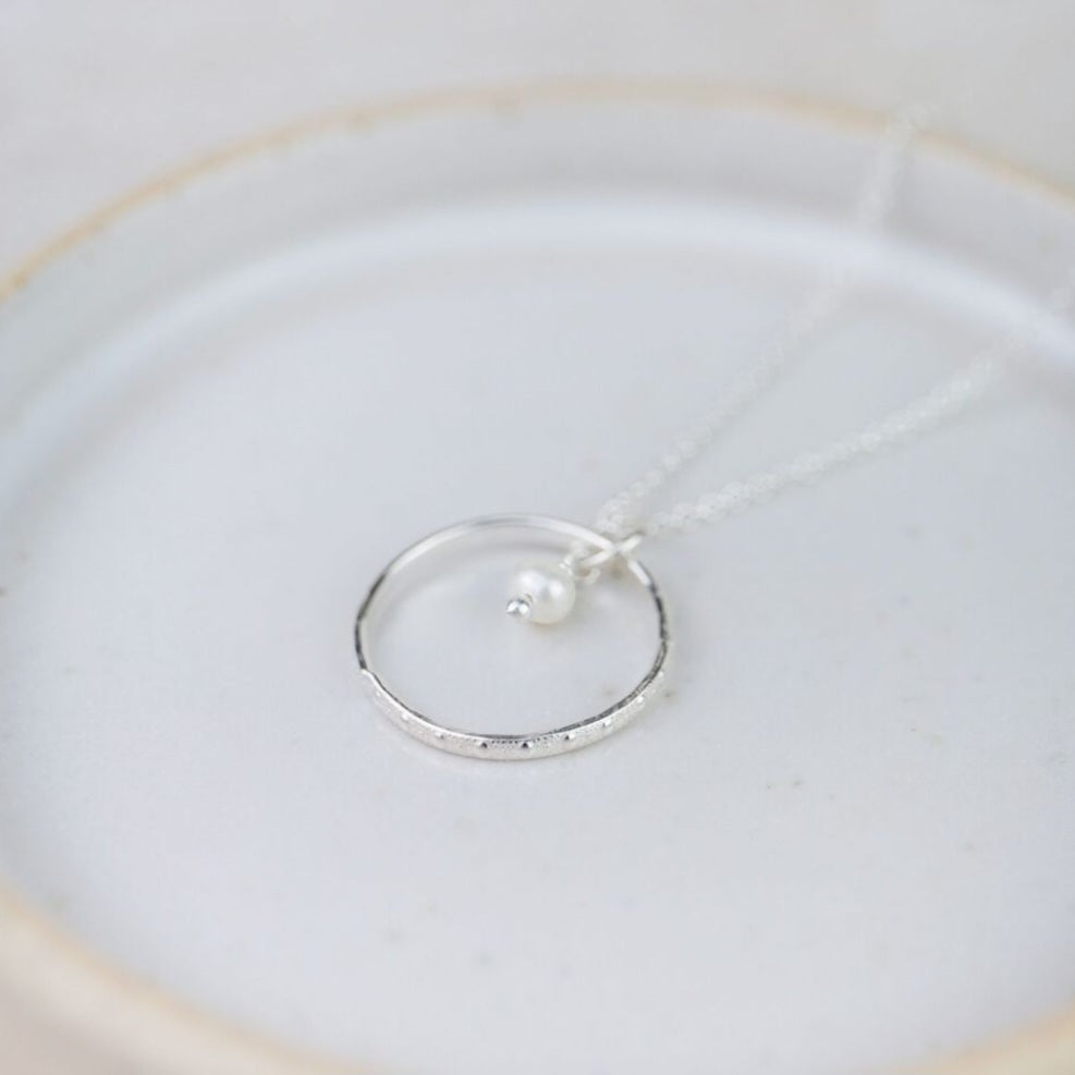 Sterling Silver Celestial Hoop Pendant with Pearl