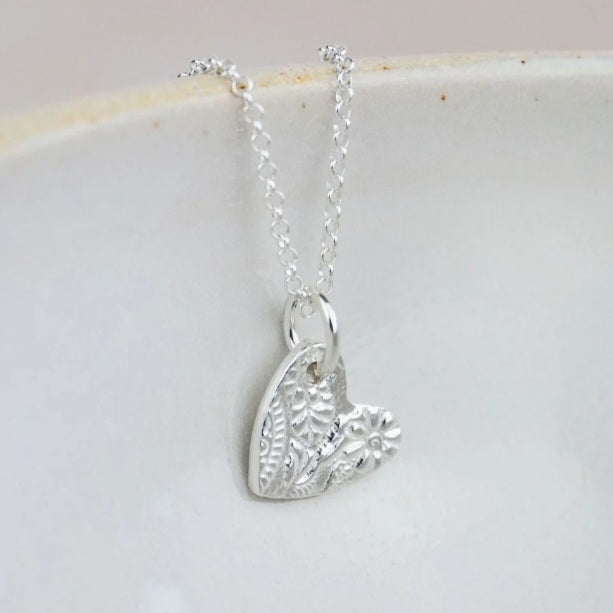 Sterling Silver Small Textured Heart Pendant