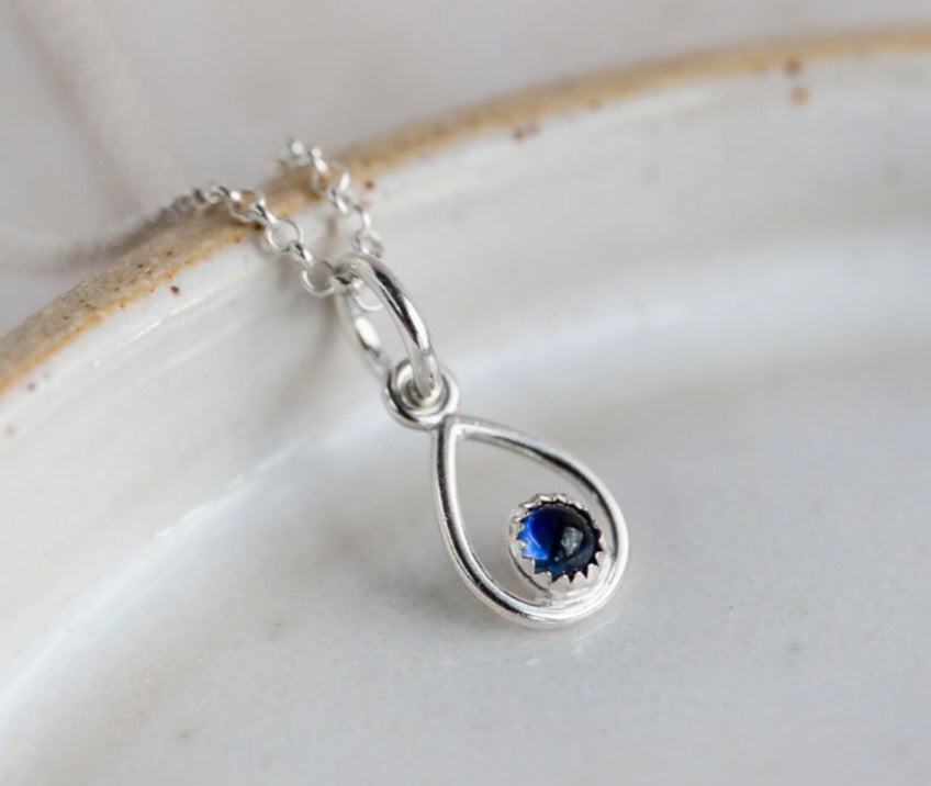Sterling Silver Teardrop Pendant with Semi Precious Birthstone