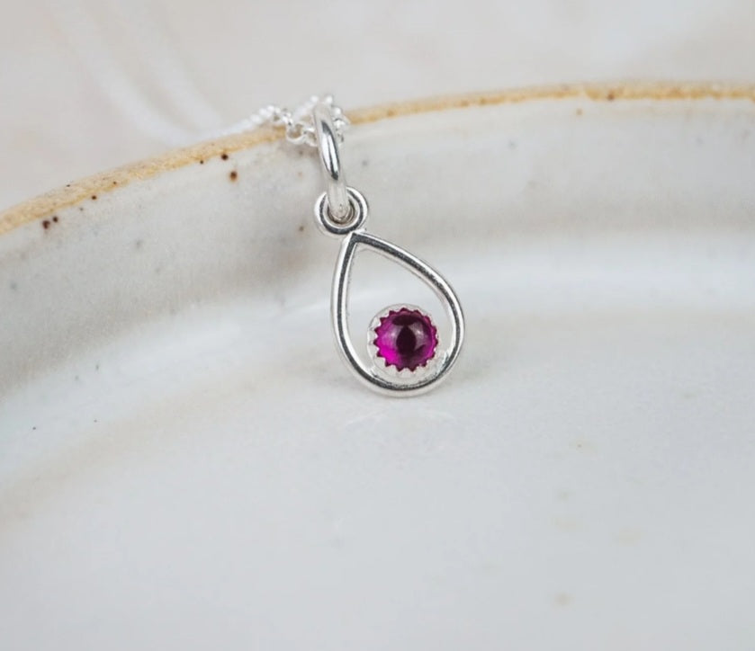 Sterling Silver Teardrop Pendant with Semi Precious Birthstone