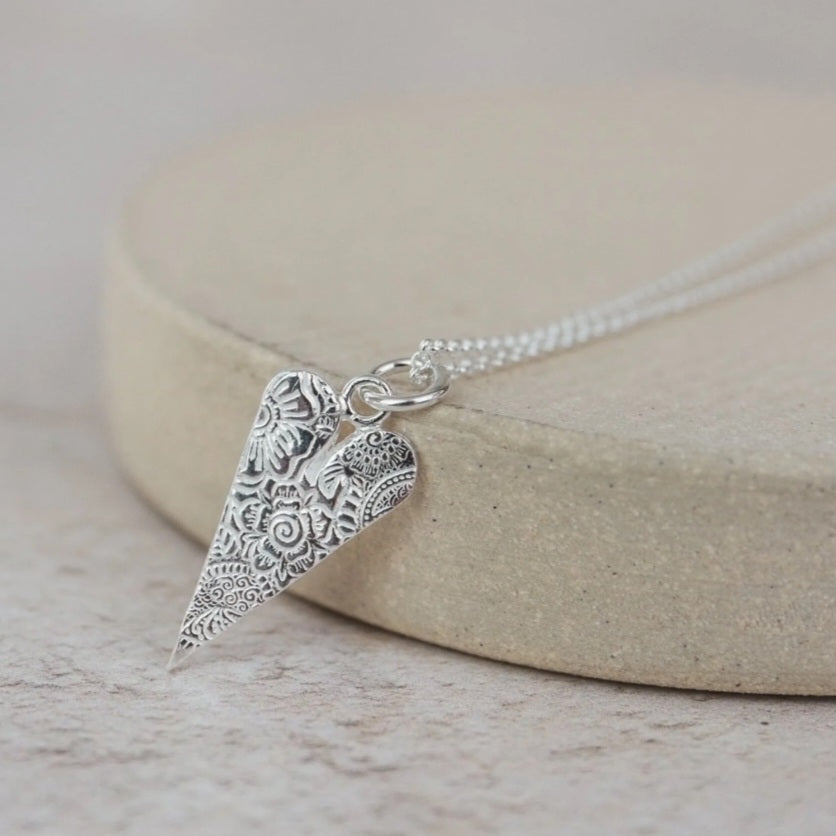 Sterling Silver Long Heart Charm Pendant