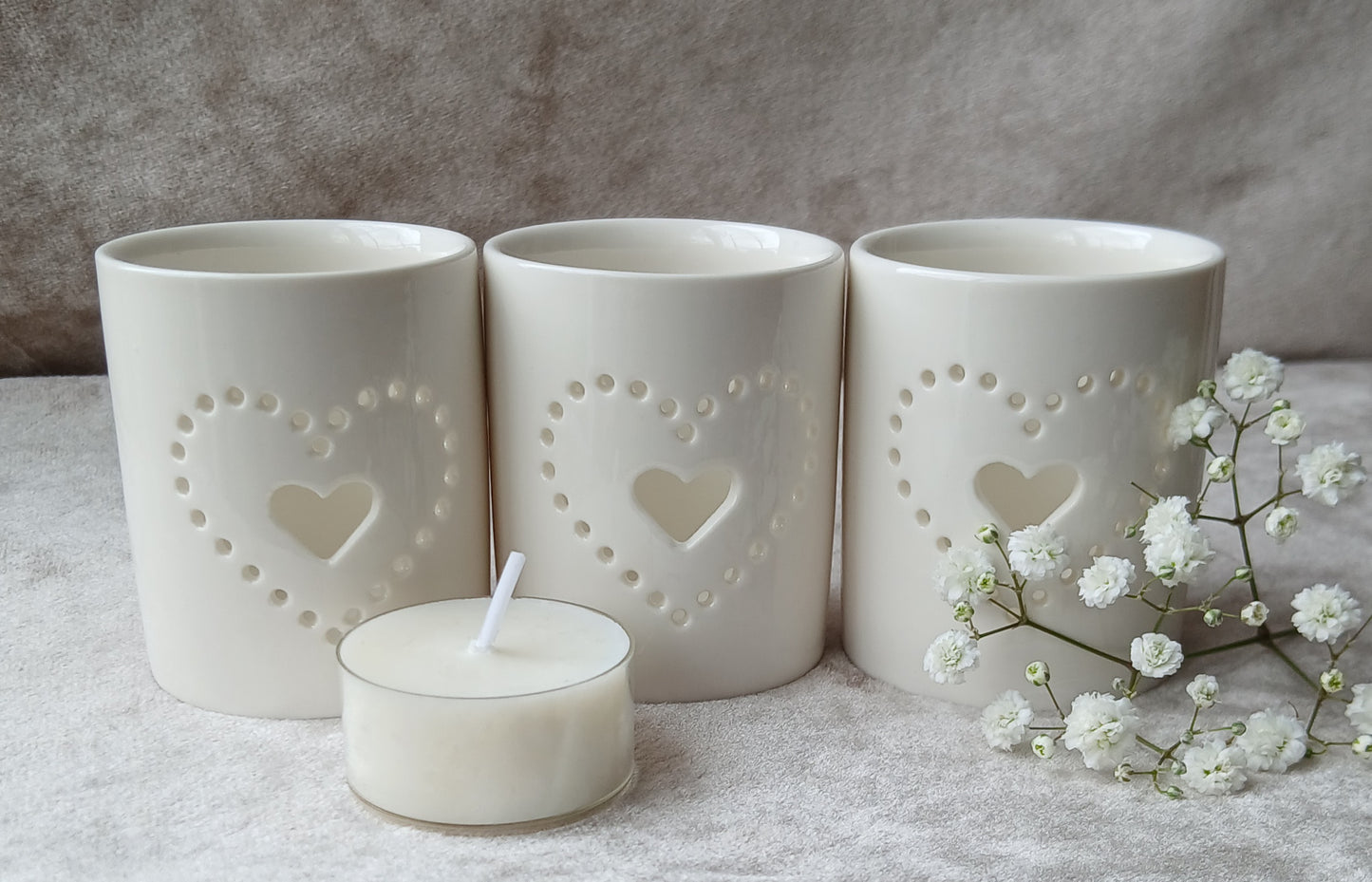 Ceramic Dotted Heart Tealight Holder Gift Set