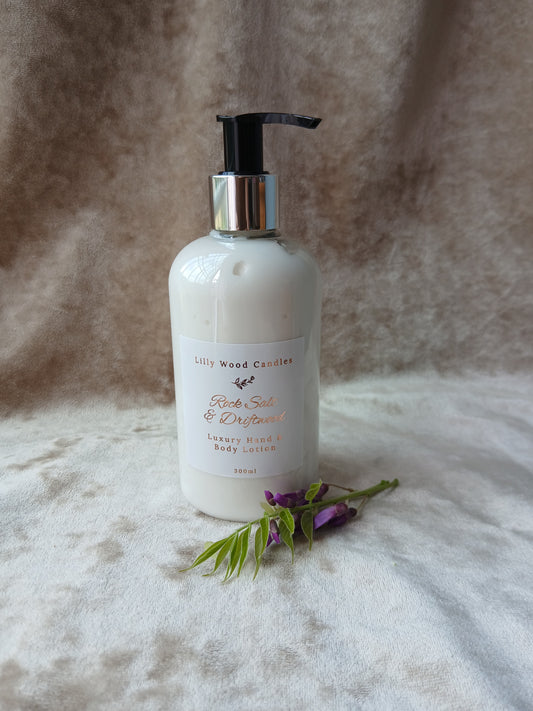 Individual Bottles of Rock Salt & Driftwood Luxury Hand & Body Lotion or Hand & Body Wash