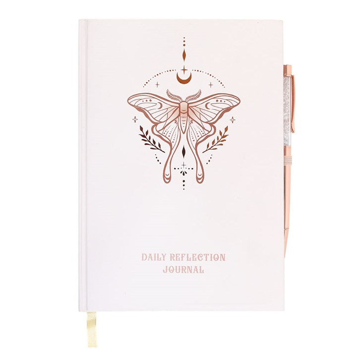 Luna Moth Daily Reflection Journal and Clear Quartz Crystal Pen