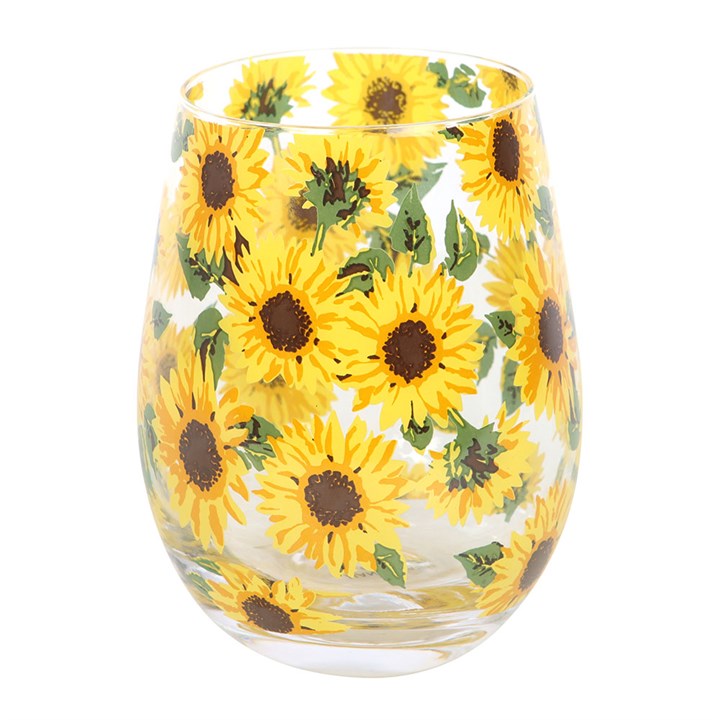 Sunflower Print Stemless Glass