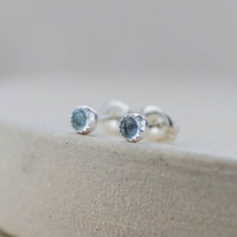 Sterling Silver Mini Stud Semi Precious Birthstone Aquamarine Earrings