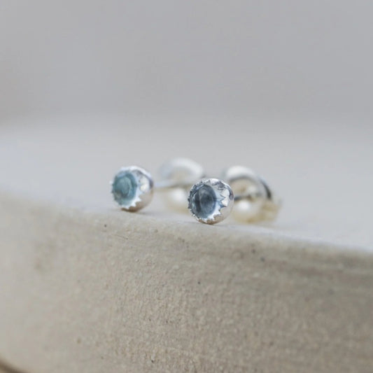 Free Delivery! Sterling Silver Mini Stud Semi Precious Birthstone Aquamarine Earrings