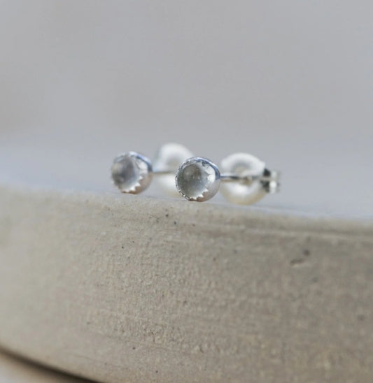 Free Delivery! Sterling Silver Mini Stud Semi Precious Birthstone Crystal Quartz Earrings