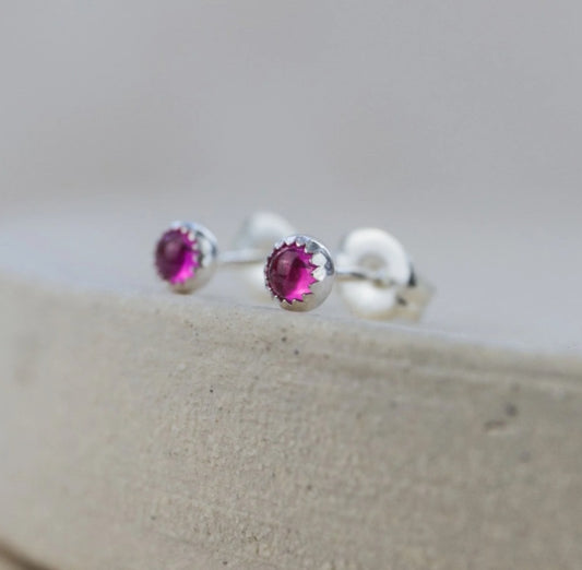 Free Delivery! Sterling Silver Mini Stud Semi Precious Birthstone Ruby Earrings