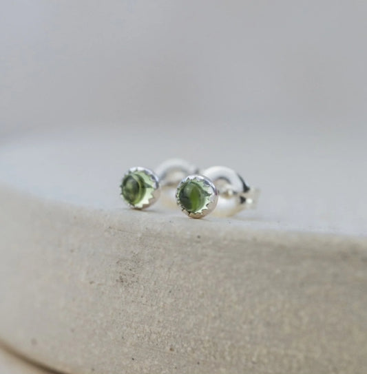 Free Delivery! Sterling Silver Mini Stud Semi Precious Birthstone Peridot Earrings