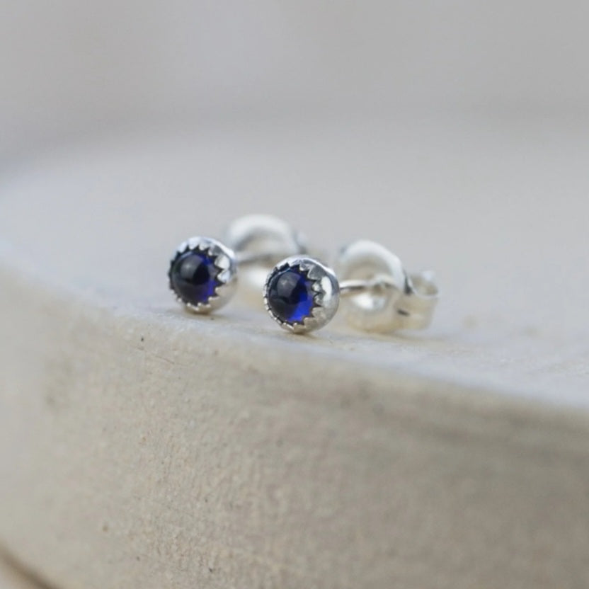 Sterling Silver Mini Stud Semi Precious Birthstone Sapphire Earrings
