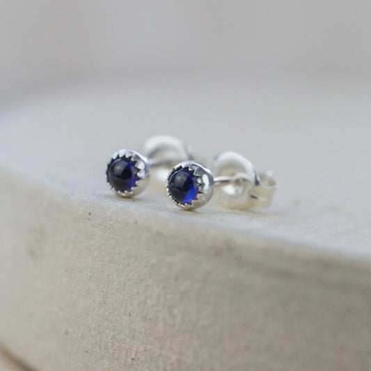 Free Delivery! Sterling Silver Mini Stud Semi Precious Birthstone Sapphire Earrings