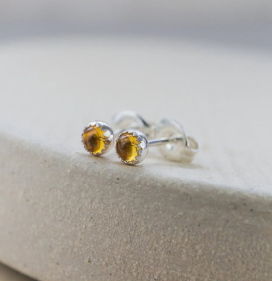 Free Delivery! Sterling Silver Mini Stud Semi Precious Birthstone Citrine Earrings