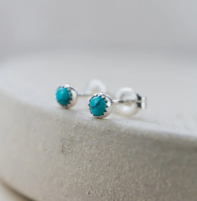 Sterling Silver Mini Stud Semi Precious Birthstone Turquoise Earrings