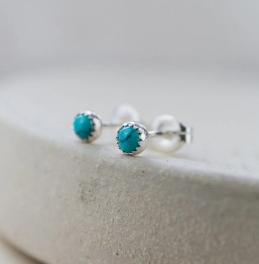 Free Delivery! Sterling Silver Mini Stud Semi Precious Birthstone Turquoise Earrings