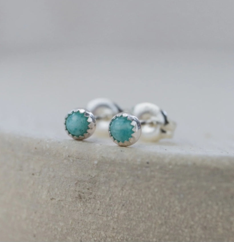 Sterling Silver Mini Stud Semi Precious Stone Amazonite Earrings