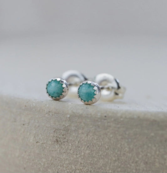 Free Delivery! Sterling Silver Mini Stud Semi Precious Stone Amazonite Earrings