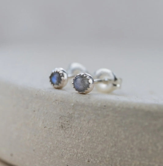 Free Delivery! Sterling Silver Mini Stud Semi Precious Stone Labradorite Earrings