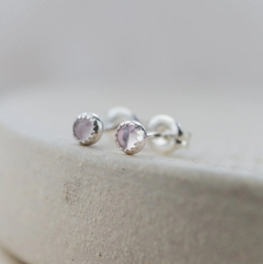 Sterling Silver Mini Stud Semi Precious Stone Rose Quartz Earrings