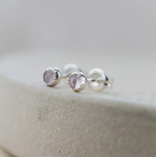 Free Delivery! Sterling Silver Mini Stud Semi Precious Stone Rose Quartz Earrings