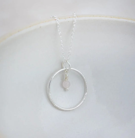 Sterling Silver Celestial Hoop Pendant with Semi Precious Rose Quartz