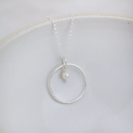 Sterling Silver Celestial Hoop Pendant with Pearl