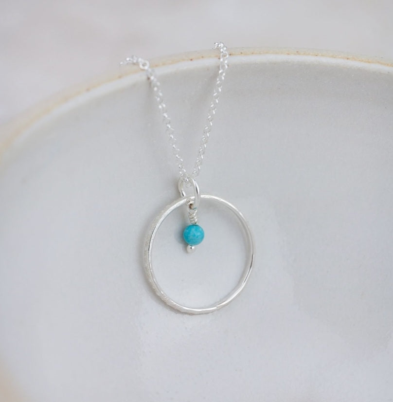 Sterling Silver Celestial Hoop Pendant with Semi Precious Turquoise