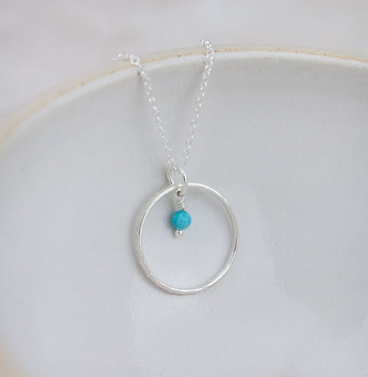 Sterling Silver Celestial Hoop Pendant with Semi Precious Turquoise