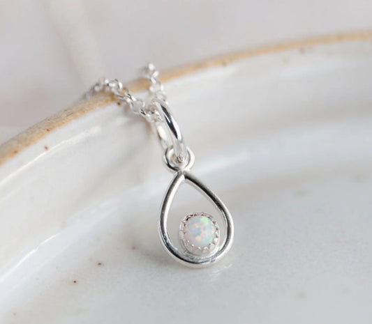 Sterling Silver Teardrop Pendant with Semi Precious Birthstone