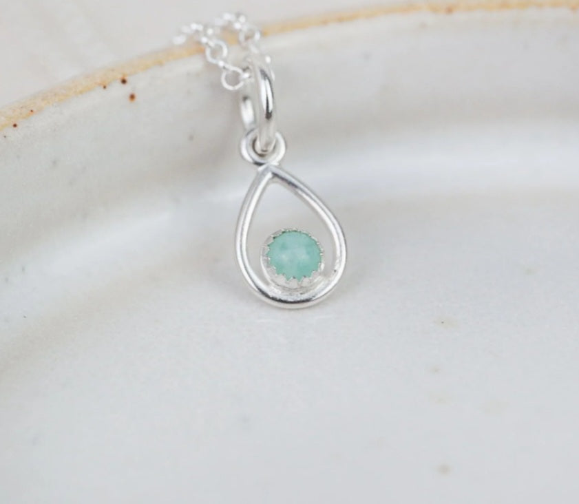 Sterling Silver Teardrop Pendant with Semi Precious Birthstone