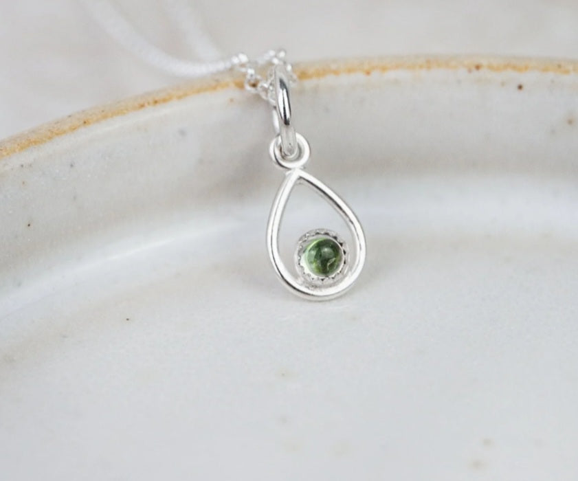 Sterling Silver Teardrop Pendant with Semi Precious Birthstone