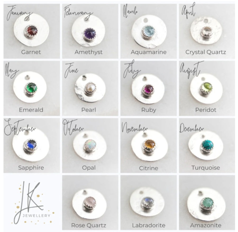 Sterling Silver Teardrop Pendant with Semi Precious Birthstone