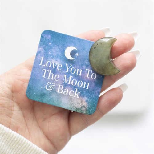 Love You to the Moon Labradorite Crystal Moon in a Bag